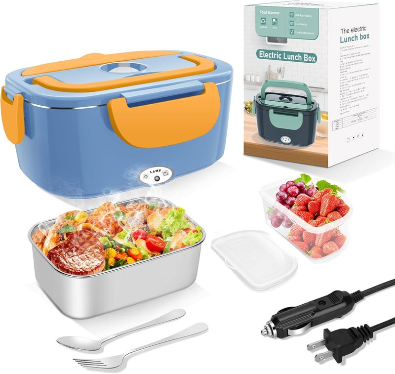HOLDRUBY Heated Lunch Boxes for Adults, 80W Electric Lunch Box Food Heated 12/24/110V 1.5L Heatable Lunch Box for Car/Truck Leak-Proof Removable Stainless Steel Container, Fork & Spoon, Bag - Image 1